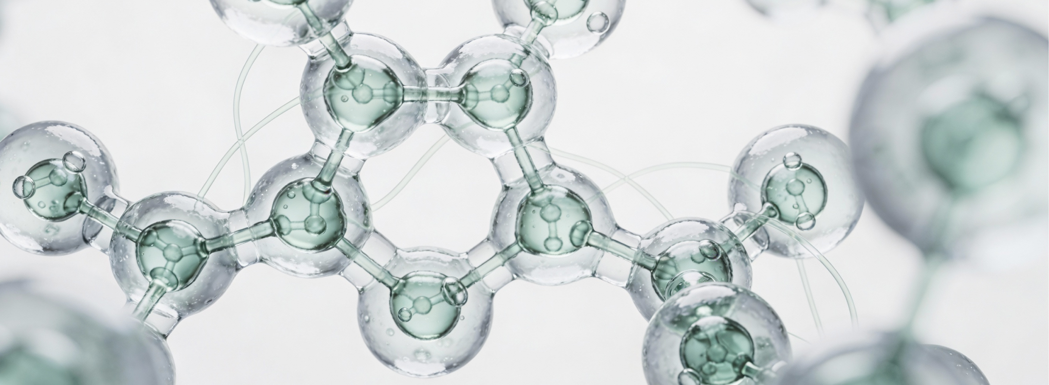 Abstract molecular structure illustration in soft green tones